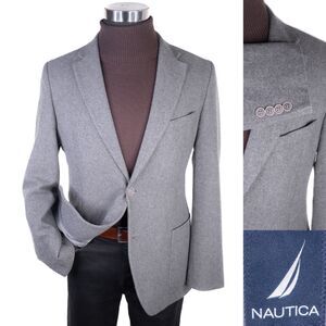 Nautica Blazer 40R Solid Gray Wool Blend Sport Coat Jacket Blazer 2 Button